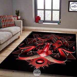 Devil Goat Rug, Red Baphomet Rug, Satan Rug,3D Look Devil Rug, Religion Rug, Pagan Rug, Gothic Rug, Gift For Him Her, Goth Rug, Gift Rug