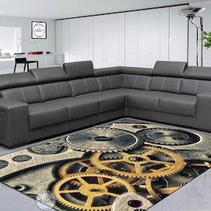 Mechanical Gears Printed Rug: Modern Style, Non-Slip Cotton Sole