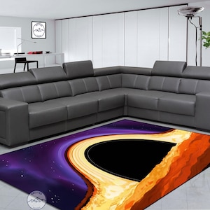 Black Hole Area Rug: Modern Space Style, Non-Slip Cotton