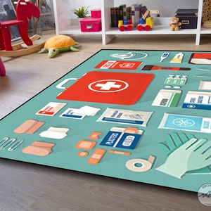 First Aid Kid Rug, Medical Rug, First Aid Kid Decor, Medical Decor, educational decor, nurse decor, doctor decor, hospital decor, gift
