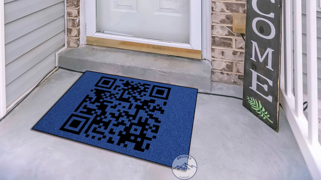 Qr Code Rug Blue QR Code Doormat: Personalized Printed Rug - Etsy