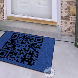 Blue Black Qr Mat, Qr Doormat Rug, Qr Doormat, Qr Mat, Qr Code Mat, Qr Code Doormat, Personalized Doormat, Style Doormat, Printed Doormat