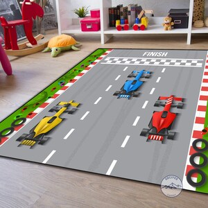 Race Car Rug: Modern Kids Room Rug, Washable