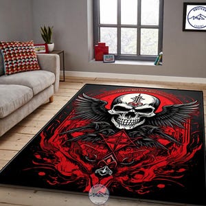 Memento Mori Rug, Horror Themed Rug, Dark Fantasy Rug, Occult Skull Rug, Satanic Skeleton Carpet, Gothic Horror Rug, Creepy Skull Rug, Gift