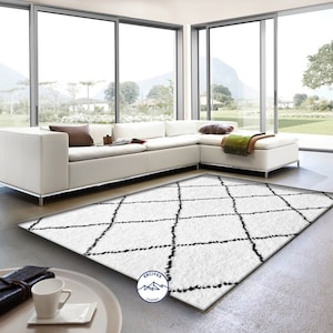 Alfombra blanca, Alfombra a rayas, Alfombra de línea negra, Alfombra de arte, Alfombra de habitación, Alfombra de sala de estar, Alfombra moderna, Alfombra de estilo, Alfombra popular, Alfombra digital, Alfombra impresa