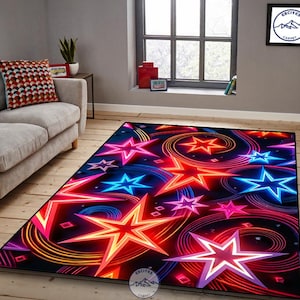 Retro Arcade Star Rug: Washable Non-Slip Cotton Area Carpet