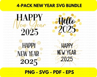 New Year SVG bundle, Happy New Year svg png pdf eps, New Year clip art, New Year 2025, New year card art, retro New Year, New Year shirt