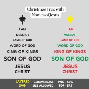 Jesus Christmas Tree svg, names of Jesus, faith svg, Christian svg, reason for the season, Jesus is King, Christian Christmas, cut file