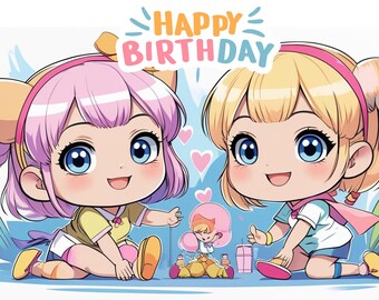 Tarjetas digitales imprimibles - Kawaii - Tarjeta de cumpleaños