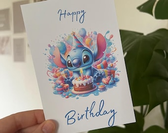 Tarjeta de cumpleaños en diseño Stitch