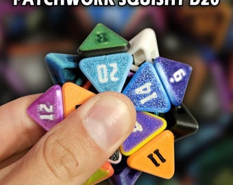 Patchwork Squishable D20 - Fidget Dice | Squishy Dice | Fidget Toy | Desk toy | 3D Printing | 3D Gift | Sensory Toy