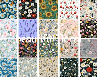 20 padrões sem emenda, papel digital de flores, padrão sem emenda de flores, fundo de flores, papel digital de primavera, papel digital floral