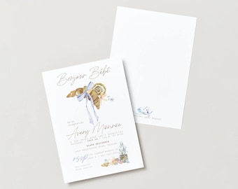 Bonjour Bébé Baby Shower Invitation Template | French Market Style | Editable Canva Design | Printable Baby Shower Invite | Instant Download