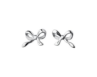 Cute Bow Sterling Silver Stud Earrings Minimalist Dainty Bow Earrings,Perfect Gift for Her