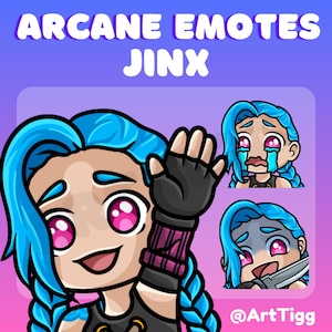 Pacchetto di emote Arcane Jinx (3) / Twitch / Discord / YouTube / Kick / Streaming / League / ArtTigg / Carino / Facile da usare / Download immediato