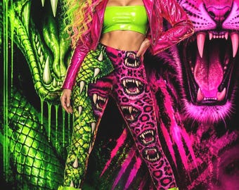 Tiger Bite Legging Slangentanden Broek Luipaard Yogakleding Roze Groen Broek Felle schalen Designkleding Dames Dierenprint Britches