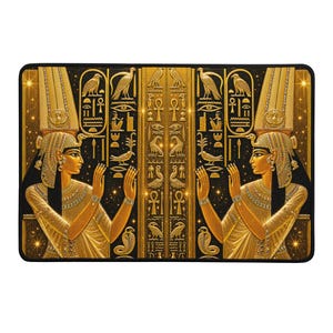 Goldene Schreibtischunterlage im ägyptischen Stil, Arbeitsunterlage mit ägyptischem Design, Königinnen-Schreibtischunterlage, Geschenk für Göttinnen, Schreibtischunterlage mit Hieroglyphen-Motiv, Tischmatte