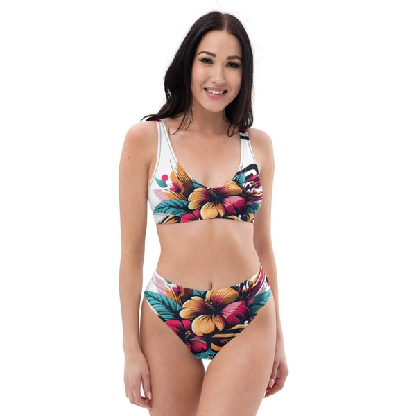 Hibiscus Bikini Flower Swimsuit Set Tropical Bathing Suit Women's High Waisted Floral Colorful Design Swimwear Beach Plus Size Swimming Suit