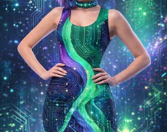 Neon Swirl Tank Dress / Festival Dress / Party Dress /neon Bodycon