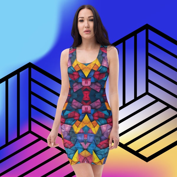 Geometric Pattern Multicolor Bodycon Dress main image 0