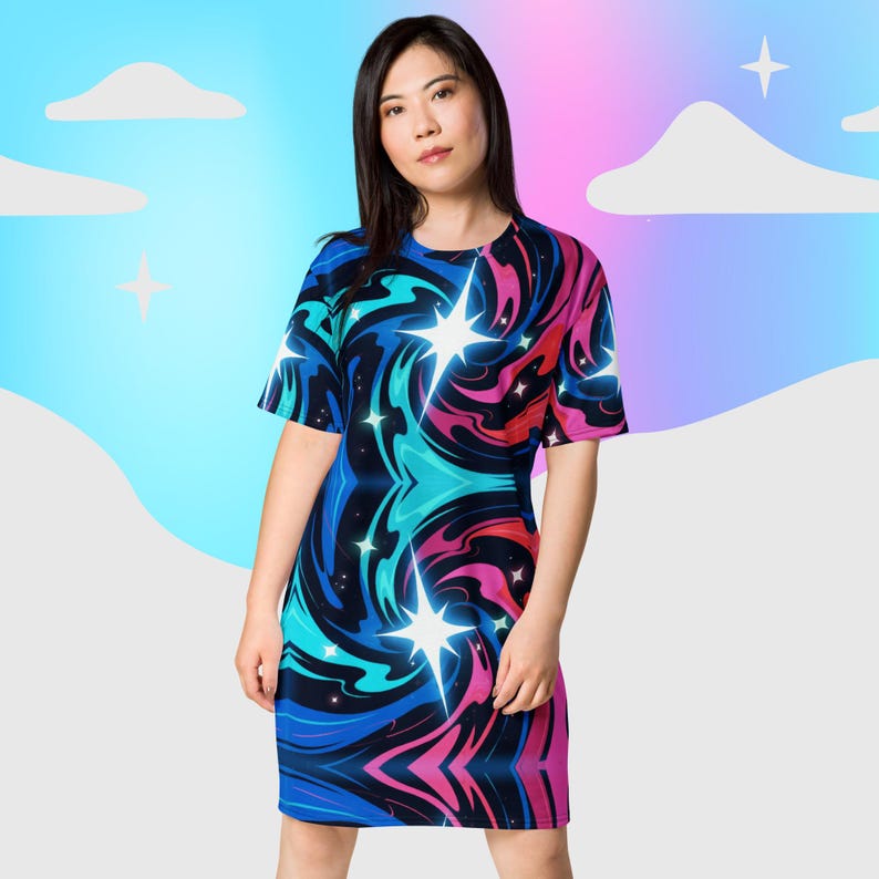 Anime-inspired Pajamas Cosmic Nightgown Hot Pink T-shirt Dress Women's ...