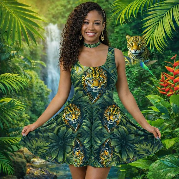 green jaguar dress Jaguar Mint Print Silk Mini Dress