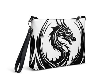 Dragon Crossbody Bag Portemonnee Uniek Zwart Wit Mythisch Ontwerp Pocketbook Handtas Kunstleer Portemonnees Afneembare bandjes Schoudertassen