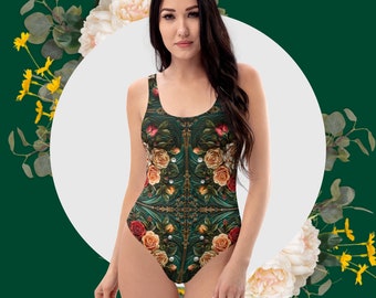 Roses Swimsuit Vintage Swimwear Flowers Floral Bathing Suit One Piece Beach Swimming Suits Women's Cheeky Plus Size Beachwear Swimsuits