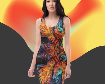 Phoenix Rising Dress Mystical Bodycon Mythical Mini Dresses Rise From Ashes Summer Outfit Unique Winged Bird Design Fashion Women's Clothing