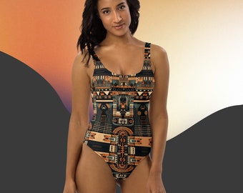 Rare Tribal Swimsuit Unique Swimwear One Piece Cheeky Bathing Suit Women's Low Scoop Back Beach Swimming Suits Plus Size Design Beachwear