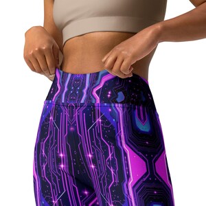 Techno Magenta Leggings Neon Yoga Pants Circuitry Athleisure Cyberpunk Trousers High Waist Unique Bold Women Fitness Stretch Party Britches Zazz Fashion