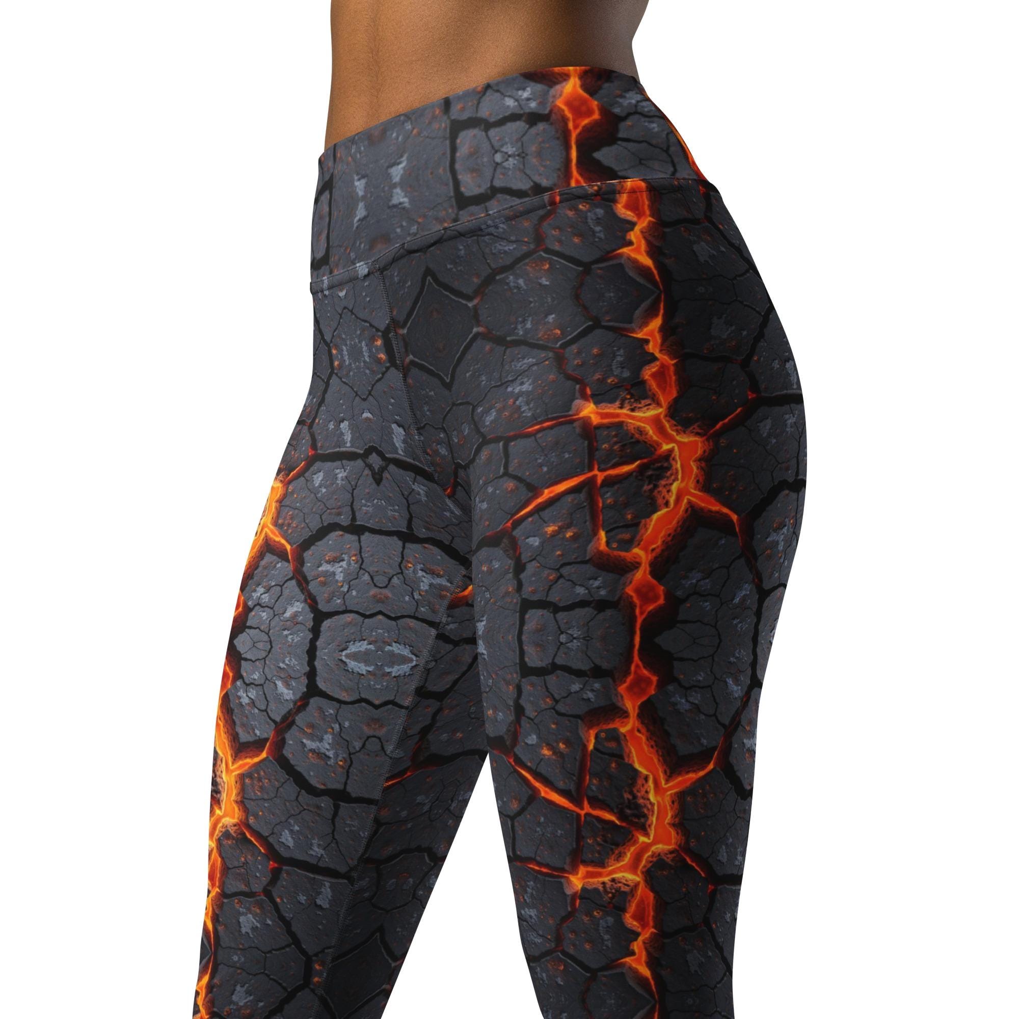 Lava Volcano Leggings Hot Magma Yoga Pants Black Fiery Athleisure