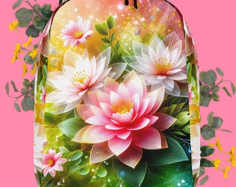 Lotus Flower Bookbag Pink Flowers Backpack Girls Floral Ransack Women&#39;s Pretty Travel Bag Padded Straps Book Bags Laptop Pocket Back Packs