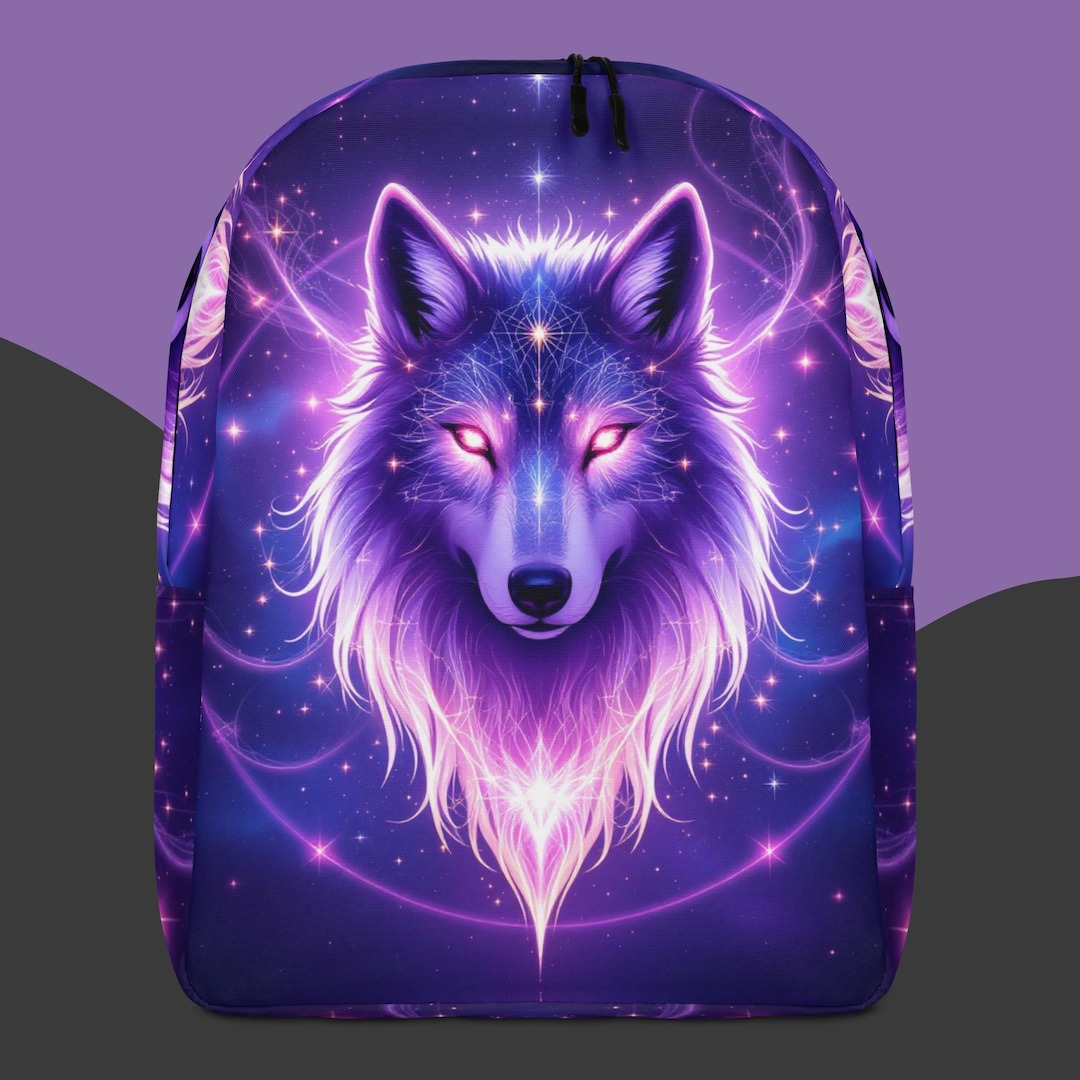 Cosmic Wolf Backpack Purple Galaxy Bookbag Dog Lover Ransack Neon
