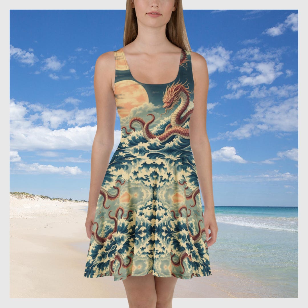 Vestido de patinadora de dragón, traje de olas de playa oceánicas