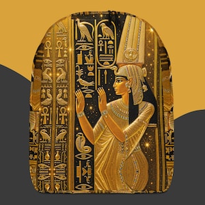 Queen Egypt Bookbag Gold Egyptian Backpack Girl School Book Bags Women Travel Bag Padded Strap Hieroglyphs Design Ransack Goddess Back Packs