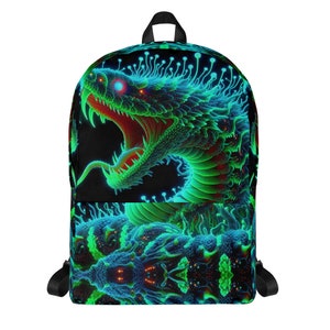 Cartable serpent néon sac à dos garçons filles sac de voyage sacs à dos d'école amateurs de reptiles sac à dos vert unique taille moyenne résistant à l'eau