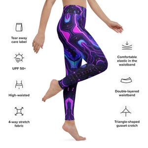 Techno Magenta Leggings Neon Yoga Pants Circuitry Athleisure Cyberpunk Trousers High Waist Unique Bold Women Fitness Stretch Party Britches Zazz Fashion