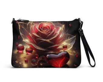 Goud Rode Roos Portemonnee Crossbody Tas Schoudertassen Afneembare bandjes Bloem Bloemen Hart Ontwerp Kunstleer Portemonnees Handtas Pocketbook Handtas