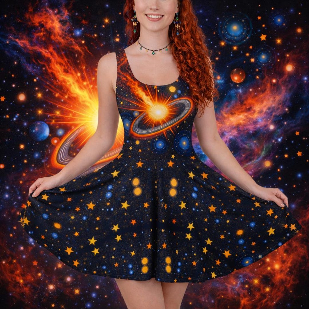 Supernova Style Supernova Sundress Cosmic Skater Dress Fiery Galaxy Skirt Outfit Women ...