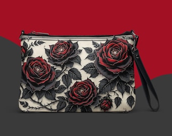 Gothic Roses Purse Dark Floral Clutch Handbag Red Flowers Crossbody Bag Women's Pocketbook Versatile Strap Faux Leather Purses Shoulder Bags