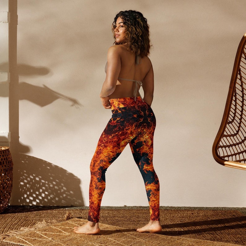 Flames Leggings Hot Pants Yoga Gym Inferno Trousers Stretch Exercise Apparel Women Unique Workout Fire Design Activewear High Waist Clothes Zazz Fashion