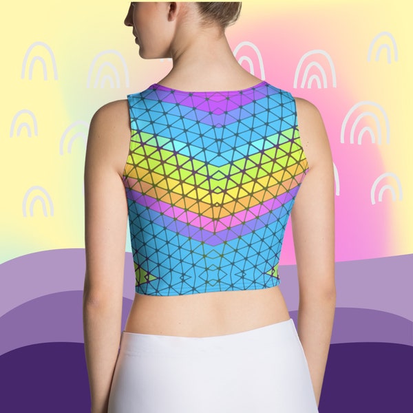 Colorful Rainbow Shirt Crop Top Women's Half Summer Shirts Abstract Vibrant Tank Tops Midriff Belly Blouse Casual Sporty Body Hug Clothes