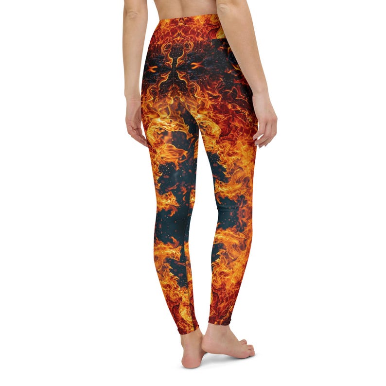 Flames Leggings Hot Pants Yoga Gym Inferno Trousers Stretch Exercise Apparel Women Unique Workout Fire Design Activewear High Waist Clothes