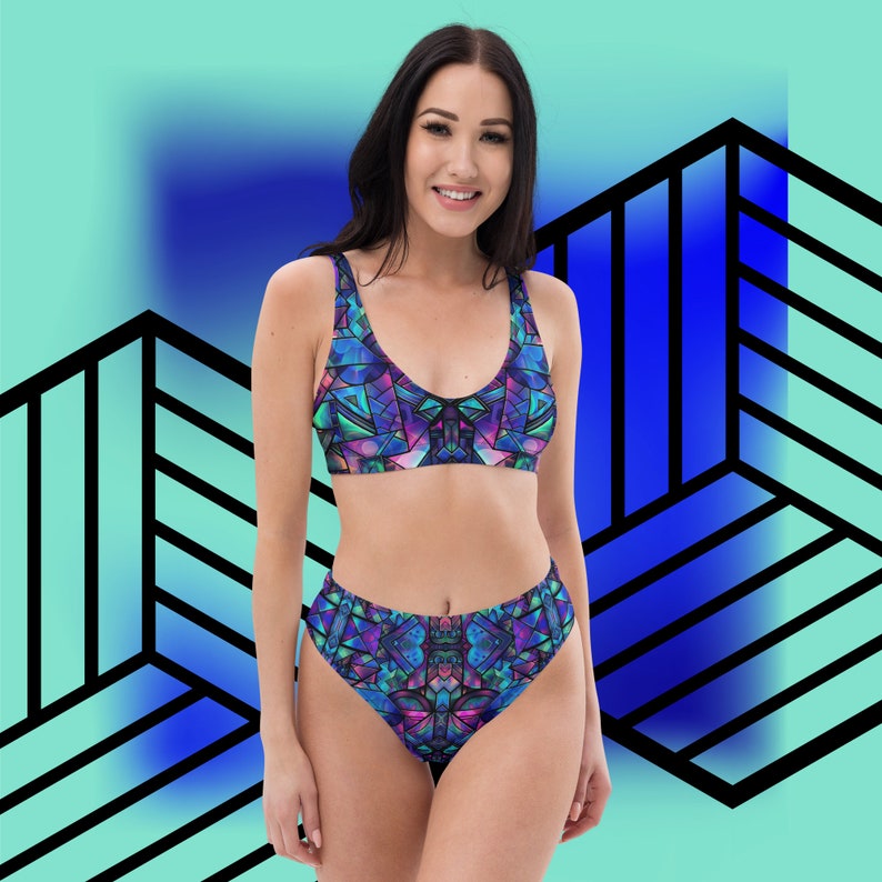 Geo Glow Bikini Set High Waisted Swimsuit Geometric Bathing Suit Women's Unique Plus Size Beachwear Sets Beach 2 Piece Swimming Suits