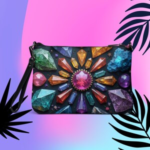 Monedero con piedras preciosas, bolso de mano con cristales, joya, cartera de piel sintética, bolso bandolera único con gemas, correa versátil, bolsos de hombro en rosa y morado.