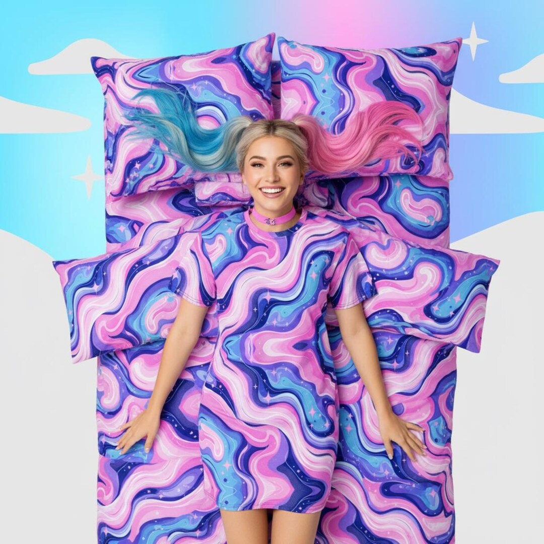 Pink Cosmic Pajamas Galaxy Nightgown Swirl Stars T-shirt Dress Plus ...