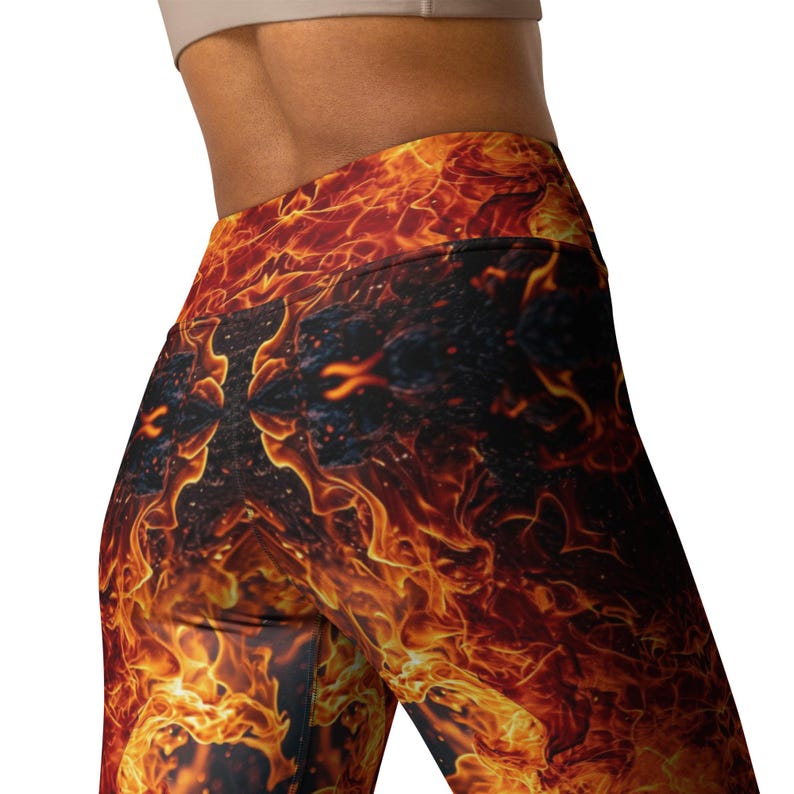 Flames Leggings Hot Pants Yoga Gym Inferno Trousers Stretch Exercise Apparel Women Unique Workout Fire Design Activewear High Waist Clothes