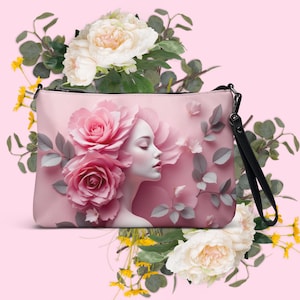 Elegant Pink Roses Purse Petals Floral Handbag Natural Beauty Pocketbook 3-D Graceful Art Faux Leather Purses Flowers Crossbody Shoulder Bag
