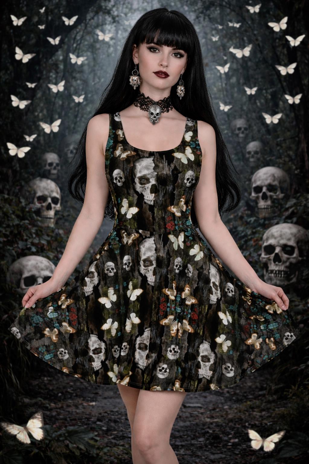Gothic Decay Sundress Skulls Moths Skater Dress Dark Art Design Skirt ...